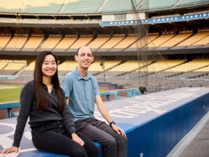 Grace Peng (BS ’20) and Ryan Casey (BS ’15) at Dodger's Stadium
